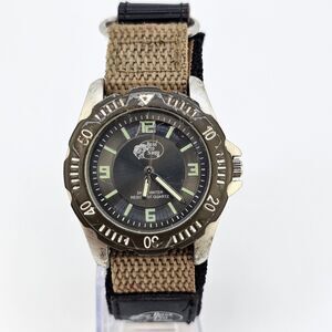 Bass Pro Shops Men's Watch 40MM Gray Dial Tan Black Canvas Band New Battery